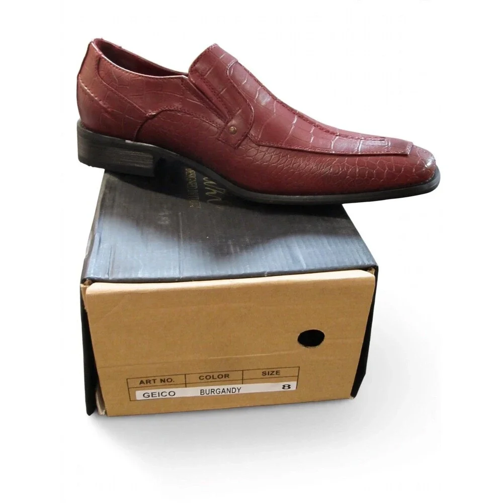 Parrazo Mens 8 Burgundy Croc Loafer Dress Shoes Square Toe Slip On NIB Geico
